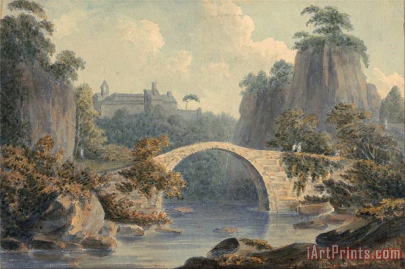 River Landscape with a Single Arched Bridge painting - John Warwick Smith River Landscape with a Single Arched Bridge Art Print