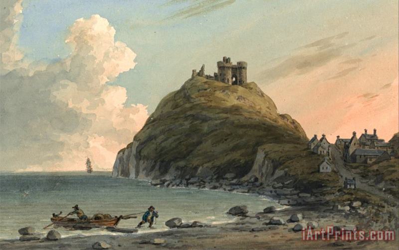 John Warwick Smith Ruins of Cricceith Castle And Part of The Town on The Bay on Cardigan. East View, Carnarvonshire. Art Print