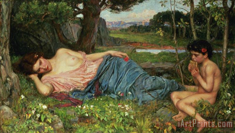Listen to my Sweet Pipings painting - John William Waterhouse Listen to my Sweet Pipings Art Print