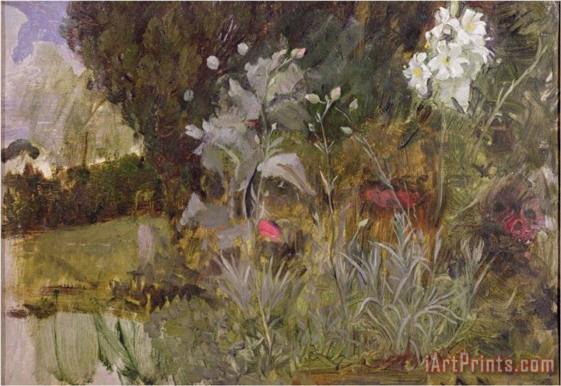 John William Waterhouse Study of Flowers And Foliage for The Enchanted Garden Oil on Canvas See 190595 Art Painting