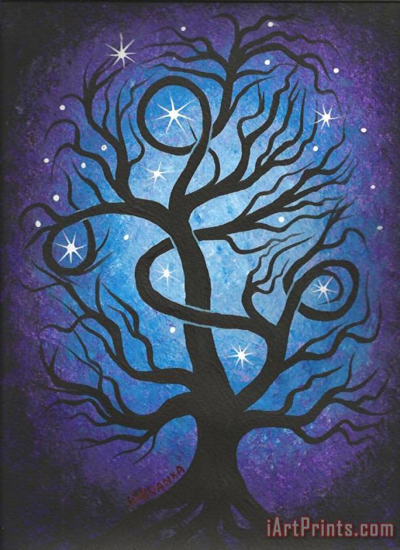 Blue twisted tree painting - Jordanka Yaretz Blue twisted tree Art Print