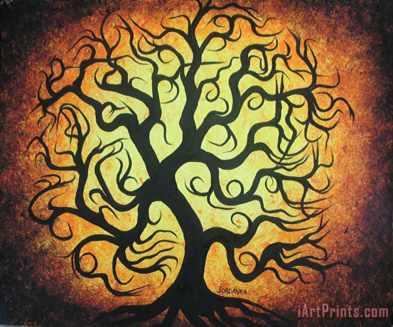 Curly Autumn Tree painting - Jordanka Yaretz Curly Autumn Tree Art Print