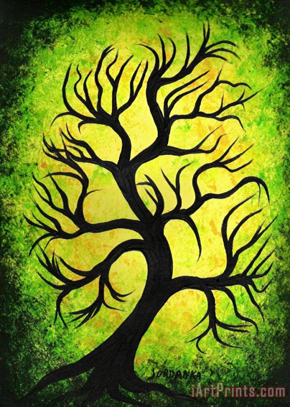 Green dancing tree painting - Jordanka Yaretz Green dancing tree Art Print