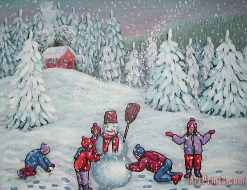 Winter fun painting - Jordanka Yaretz Winter fun Art Print