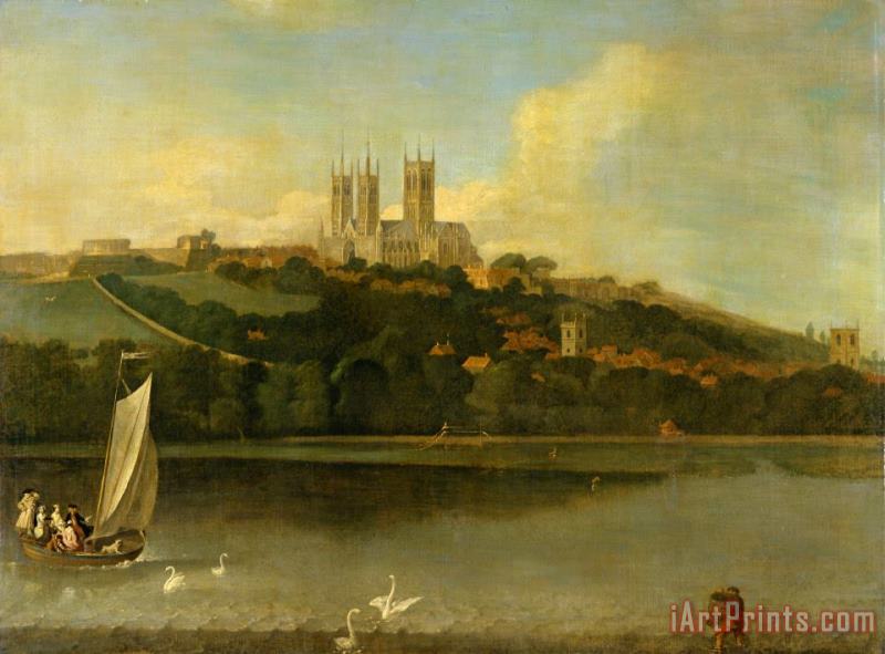 Joseph Baker of Lincoln A View of The Cathedral And City of Lincoln From The River Art Painting