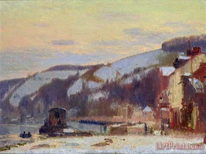 Joseph Delattre Hillside at Croisset under snow Art Print