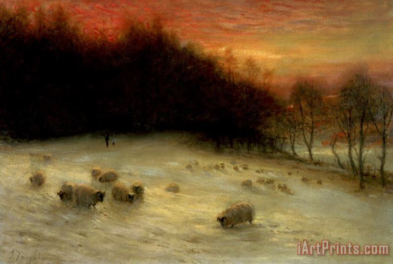 Joseph Farquharson Sheep in a Winter Landscape Evening Art Painting
