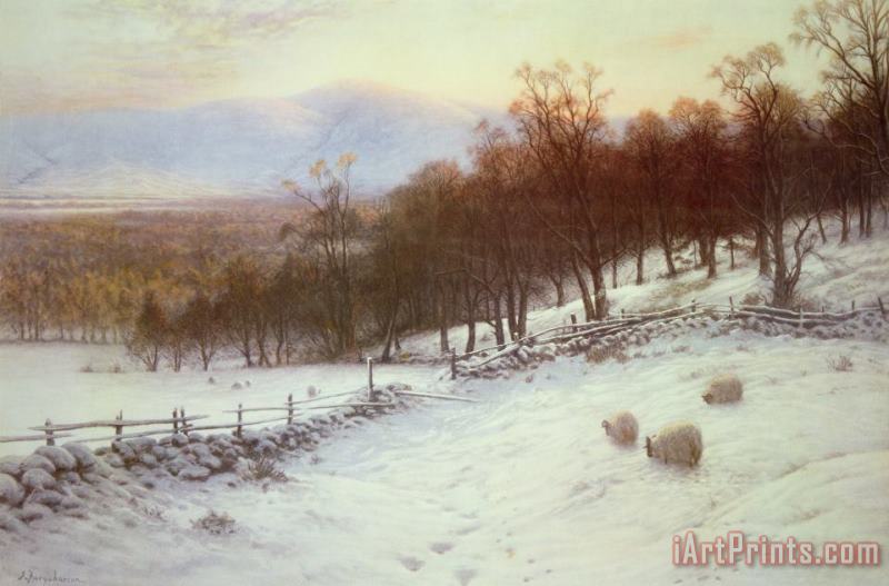 Joseph Farquharson Snow Covered Fields with Sheep Art Print