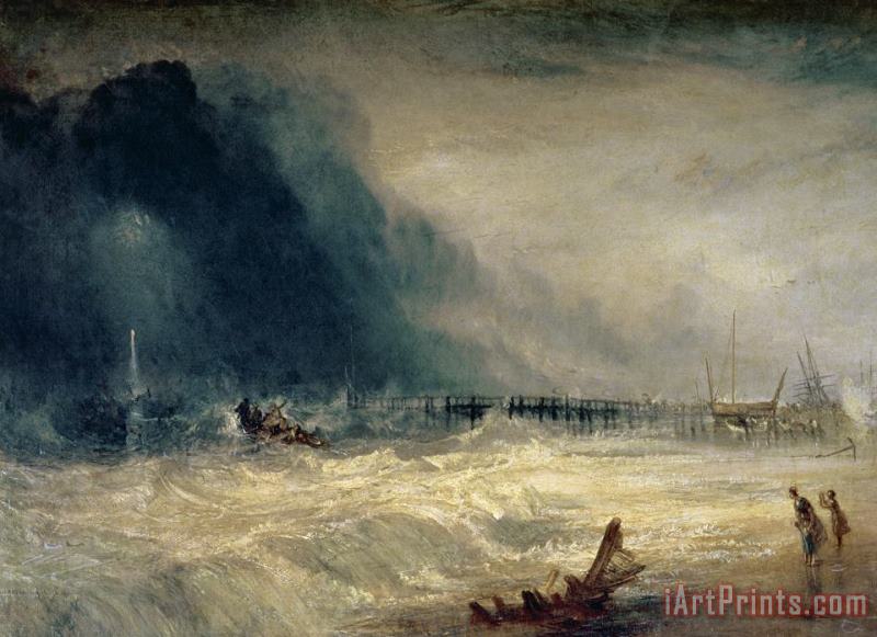Lifeboat and Manby Apparatus going off to a stranded vessel making signal of distress painting - Joseph Mallord William Turner Lifeboat and Manby Apparatus going off to a stranded vessel making signal of distress Art Print