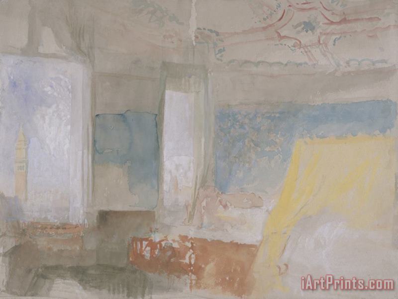 Turner's Bedroom in The Palazzo Giustinian (the Hotel Europa), Venice painting - Joseph Mallord William Turner Turner's Bedroom in The Palazzo Giustinian (the Hotel Europa), Venice Art Print