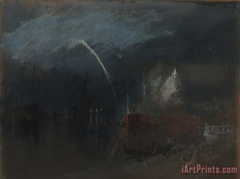 Joseph Mallord William Turner Venice: Santa Maria Della Salute, Night Scene with Rockets Art Painting