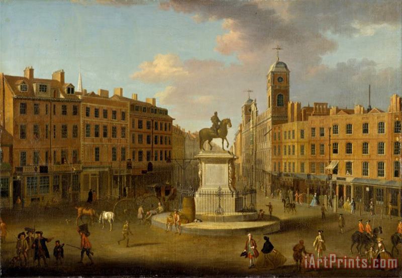 Charing Cross, with The Statue of King Charles I And Northumberland House painting - Joseph Nickolls Charing Cross, with The Statue of King Charles I And Northumberland House Art Print
