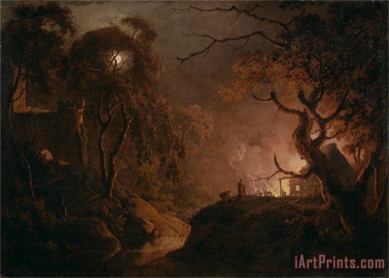 Joseph Wright  Cottage on Fire at Night Art Painting