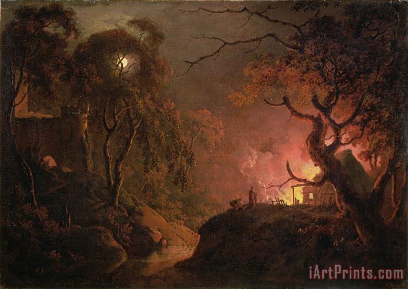 Joseph Wright of Derby A Cottage on Fire at Night Art Print