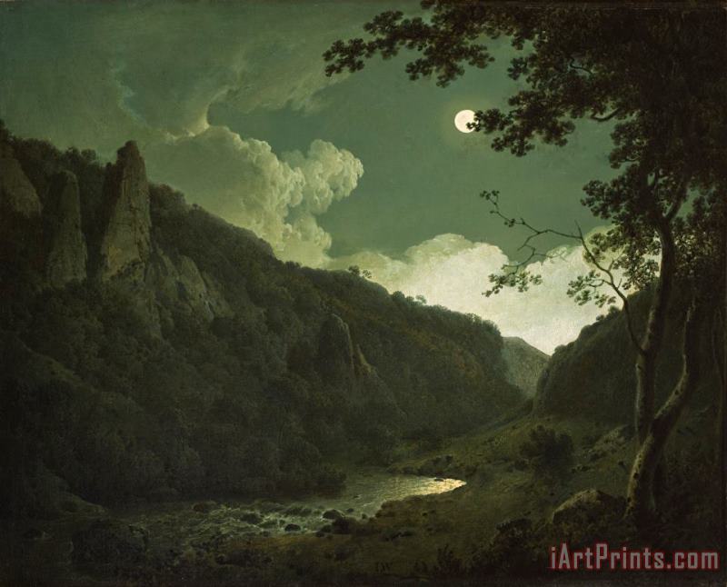 Dovedale by Moonlight painting - Joseph Wright of Derby Dovedale by Moonlight Art Print