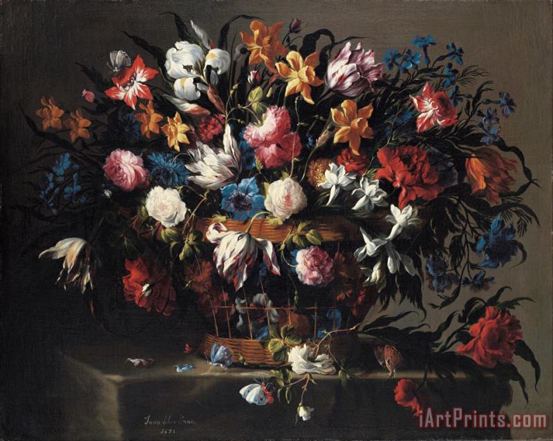 Small Basket of Flowers painting - Juan de Arellano Small Basket of Flowers Art Print