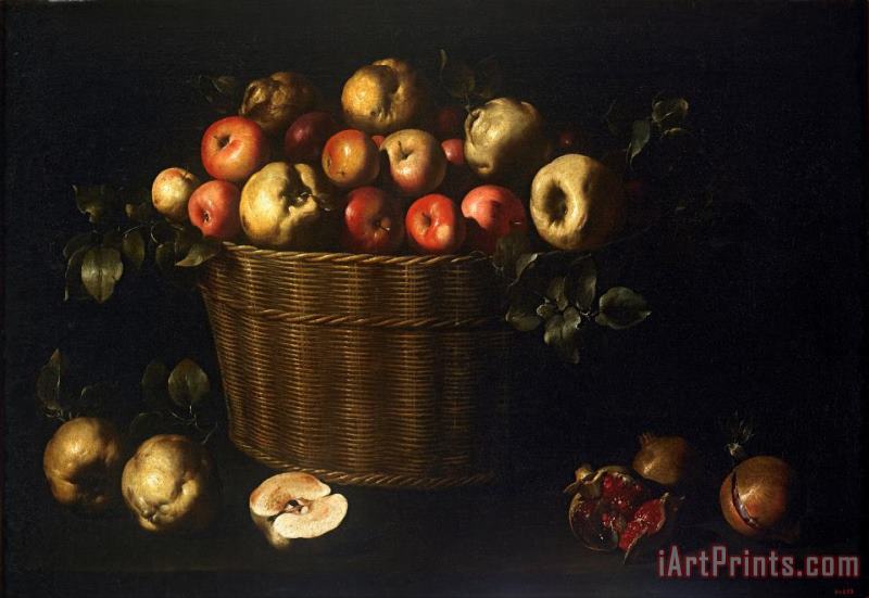 Juan de Zurbaran Basket with Apples, Quinces And Pomegranates Art Print