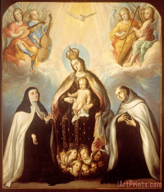 Juan Rodriguez Juarez The Virgin of The Carmen with Saint Theresa And Saint John of The Cross Art Painting