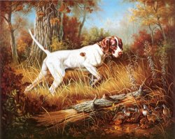 Judy Gibson Pointer with Quail painting