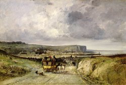 Jules Achille Noel Arrival of a Stagecoach at Treport