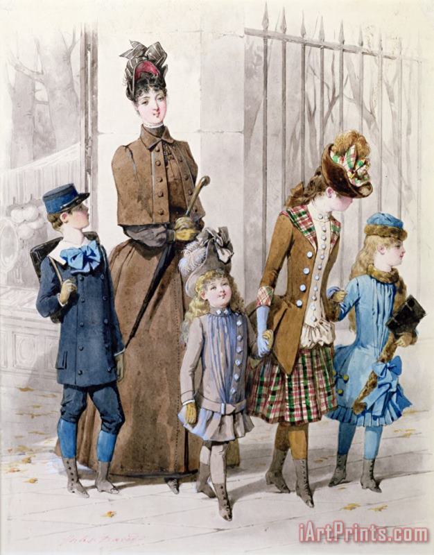 Jules David Mother and children in walking dress Art Print