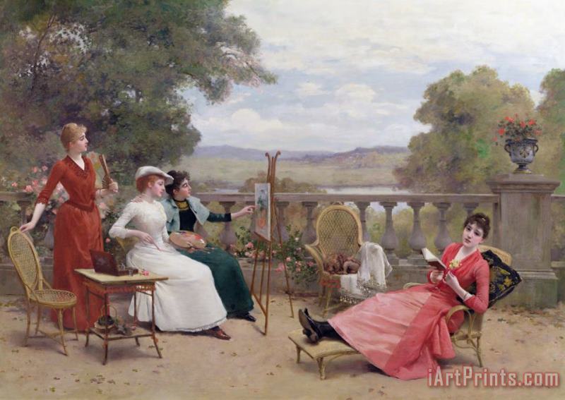 Jules Frederic Ballavoine Painting on the Terrace Art Print
