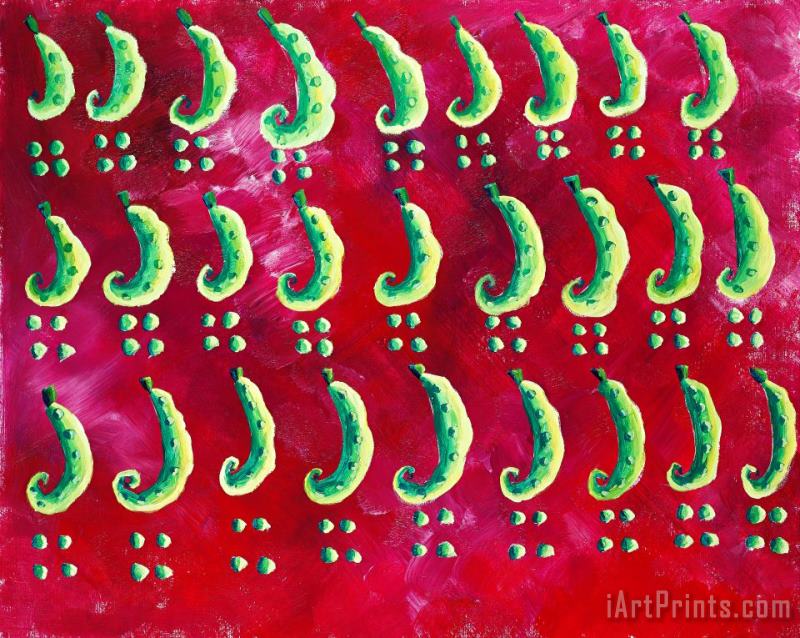 Julie Nicholls Peas On A Red Background Art Painting