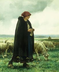 Julien Dupre A Shepherdess With Her Flock painting