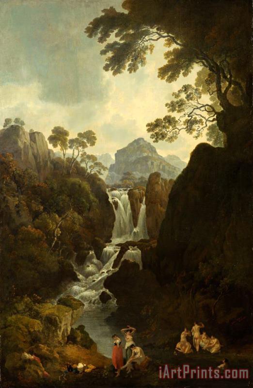 A Waterfall with Bathers painting - Julius Caesar Ibbetson A Waterfall with Bathers Art Print