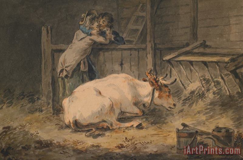 Julius Caesar Ibbetson Courtship In A Cowshed Art Print
