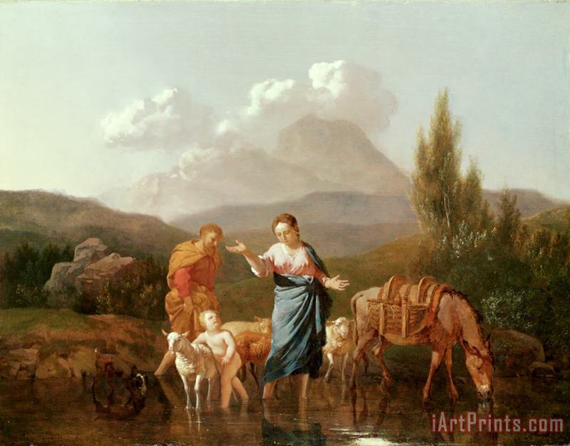 Karel Dujardin Holy family at a stream Art Print