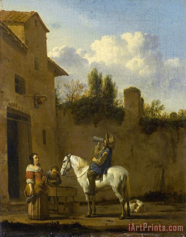 Mounted Trumpeter Taking a Drink painting - Karel Dujardin Mounted Trumpeter Taking a Drink Art Print