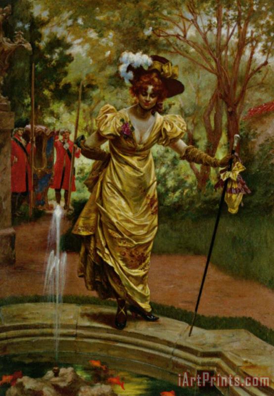 An Elegant Lady by a Goldfish Pond painting - Karl Gampenrieder An Elegant Lady by a Goldfish Pond Art Print