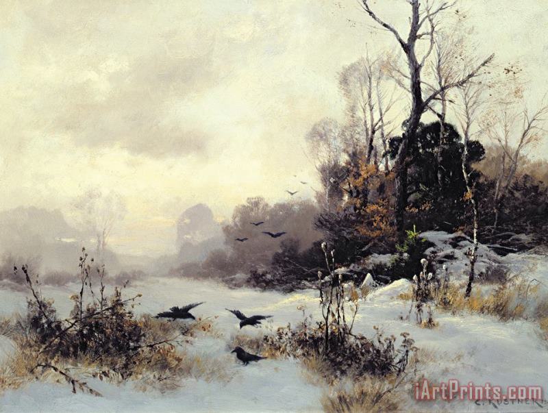 Karl Kustner Crows In A Winter Landscape Art Painting