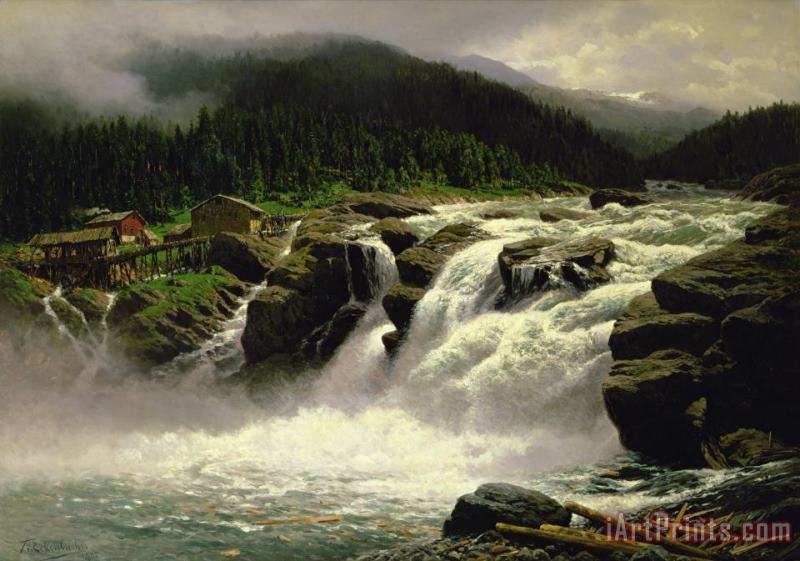 Norwegian Waterfall painting - Karl Paul Themistocles van Eckenbrecher Norwegian Waterfall Art Print