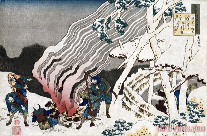 Hunters by a Fire in The Snow painting - Katsushika Hokusai Hunters by a Fire in The Snow Art Print