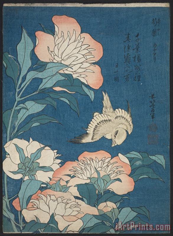 Katsushika Hokusai Peonies And Canary Art Painting