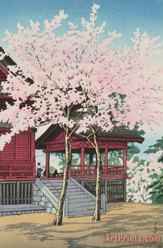 Kawase Hasui Cherry Blossoms at Kiyomizu Temple in Uyeno Park, Tokyo (uyeno Kiyomizu Do No Sakura) Art Print