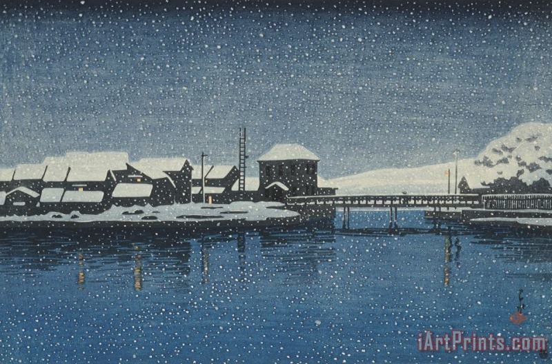 Kawase Hasui Evening Snow at Ebisu Port (sado Ebisu Minato), From The Series Souvenirs of Travels, Second Series (tabi Miyage, Dai Ni Shu) Art Print