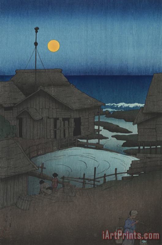 Kawase Hasui Full Moon at Mutsu (mutsu, Mishima Gawa), From The Series Souvenirs of Travels, First Series (tabi Miyage, Dai Isshu) Art Painting