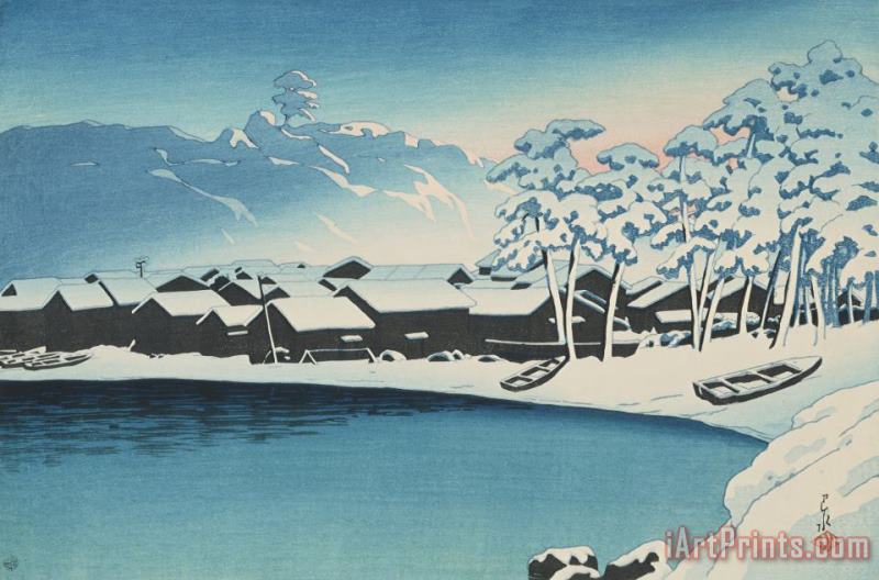 Kawase Hasui Snow Dawn at Ogi Port, Sado (yuki No Akebono Sado Ogi Minato), From The Series Souvenirs of Travels, Second Series (tabi Miyage, Dai Ni Shu) Art Print