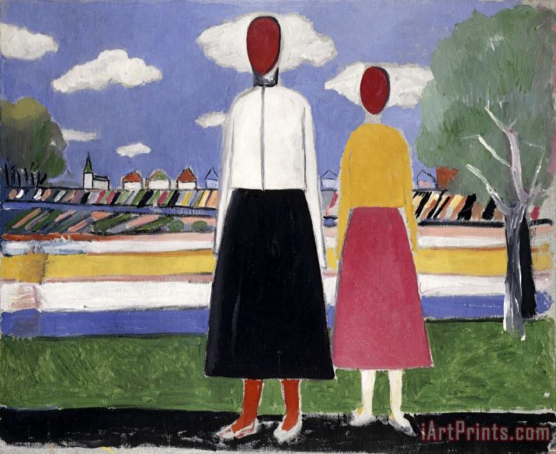 Two Figures in a Landscape painting - Kazimir Malevich Two Figures in a Landscape Art Print
