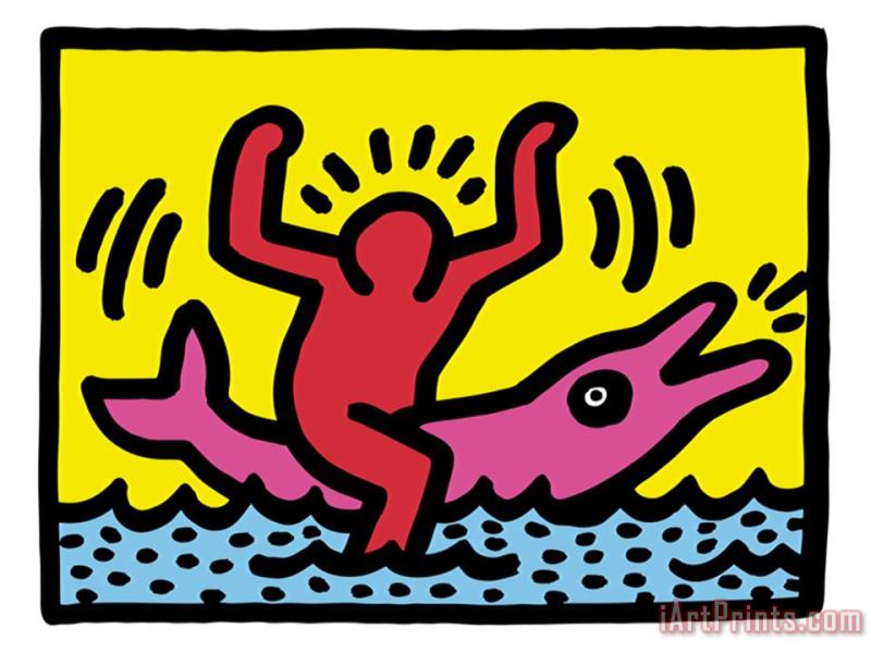 Keith Haring Pop Shop Dolphin Rider Art Painting