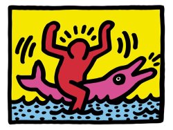 Keith Haring Pop Shop Dolphin Rider painting