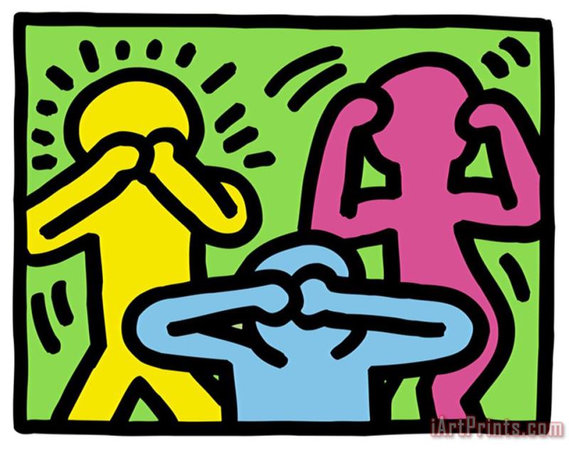 Keith Haring Pop Shop See No Evil Hear No Evil Speak No Evil Art Painting