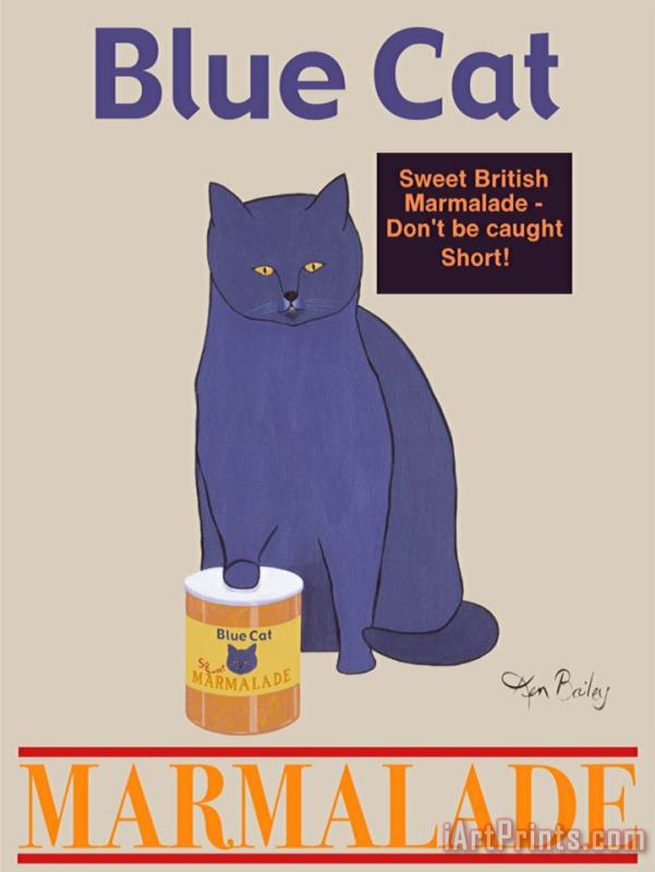 Blue Cat painting - Ken Bailey Blue Cat Art Print