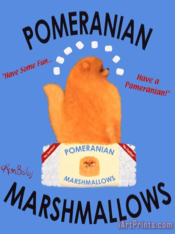 Pomeranian Marshmallows painting - Ken Bailey Pomeranian Marshmallows Art Print