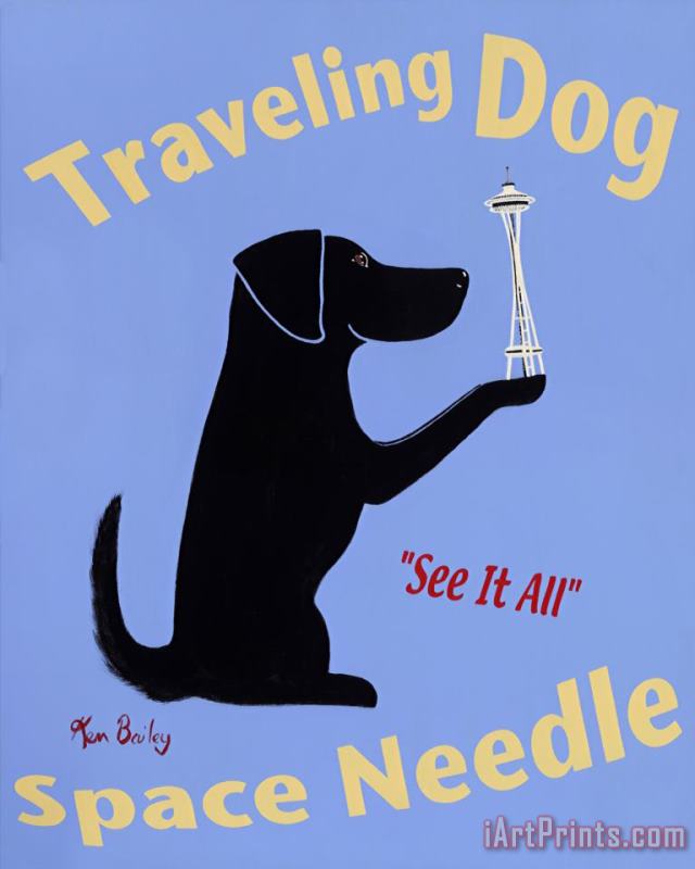 Ken Bailey Traveling Dog Space Needle Art Painting