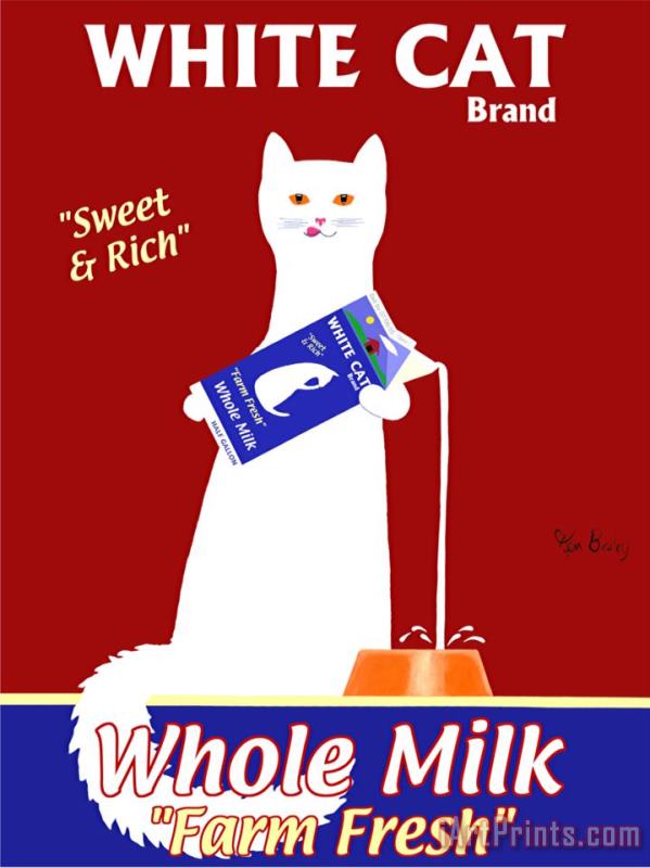 White Cat Milk painting - Ken Bailey White Cat Milk Art Print
