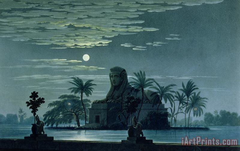 Garden scene with the Sphinx in moonlight painting - KF Schinkel Garden scene with the Sphinx in moonlight Art Print